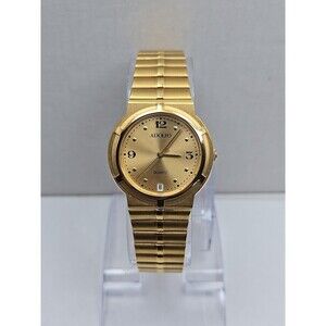 Womens Vintage Adolfo GTI Gold Tone Date 31mm Quartz Watch New Battery Dress Art